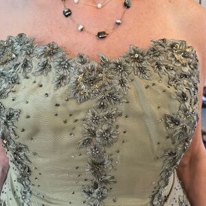 Jovani  Strapless Taffeta with beading and lace floor length  gown